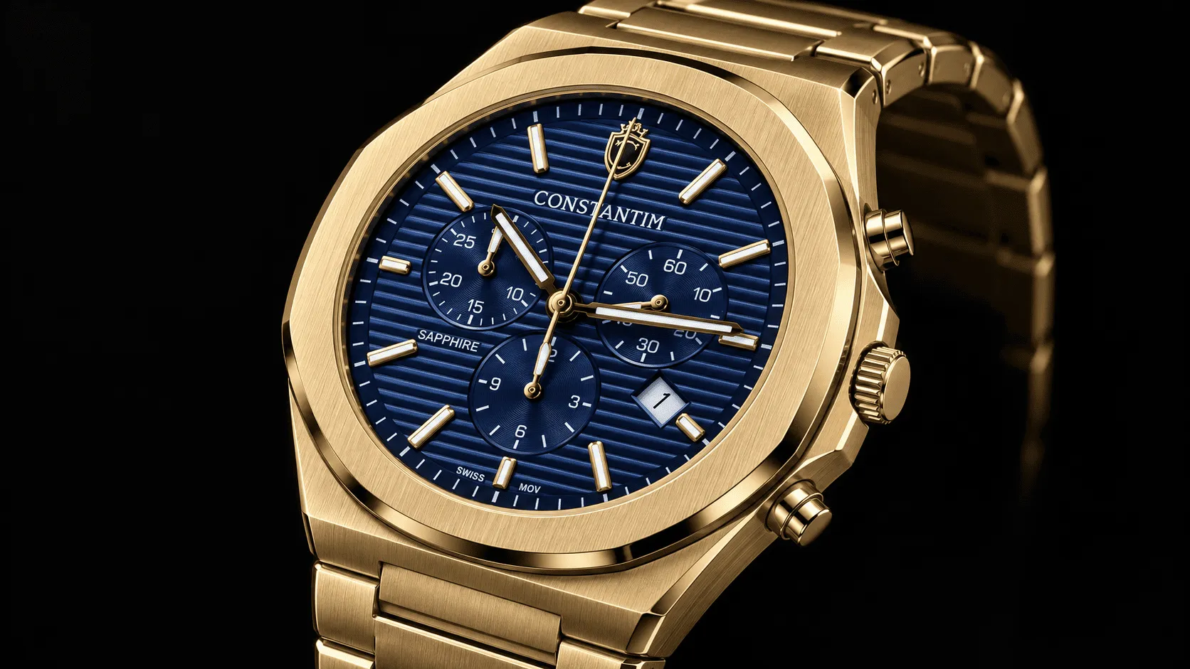Gold Dark Blue Chronograph detail