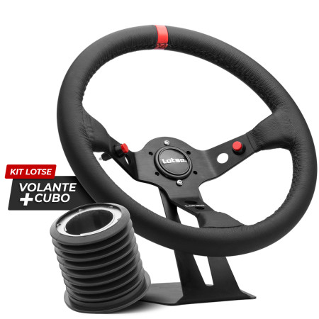 Kit cubo + Volante Lotse Dakar revestido em couro (tarja vermelha)