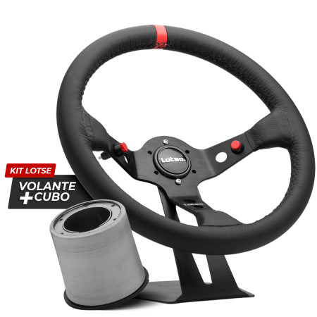 Kit cubo + Volante Lotse Dakar revestido em couro (tarja vermelha)