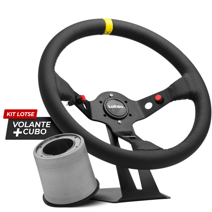 Kit cubo + Volante Lotse Dakar revestido em couro (tarja amarela)