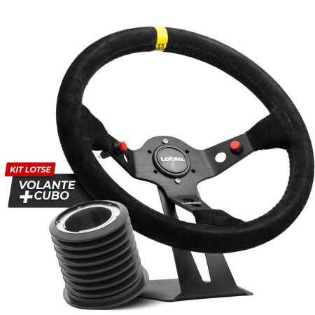 Kit cubo + Volante Lotse Dakar revestido em camurça (tarja amarela)