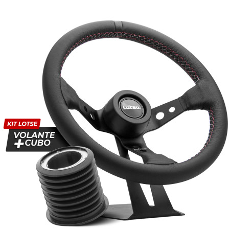 Kit cubo + Volante Lotse GTI preto revestido em couro
