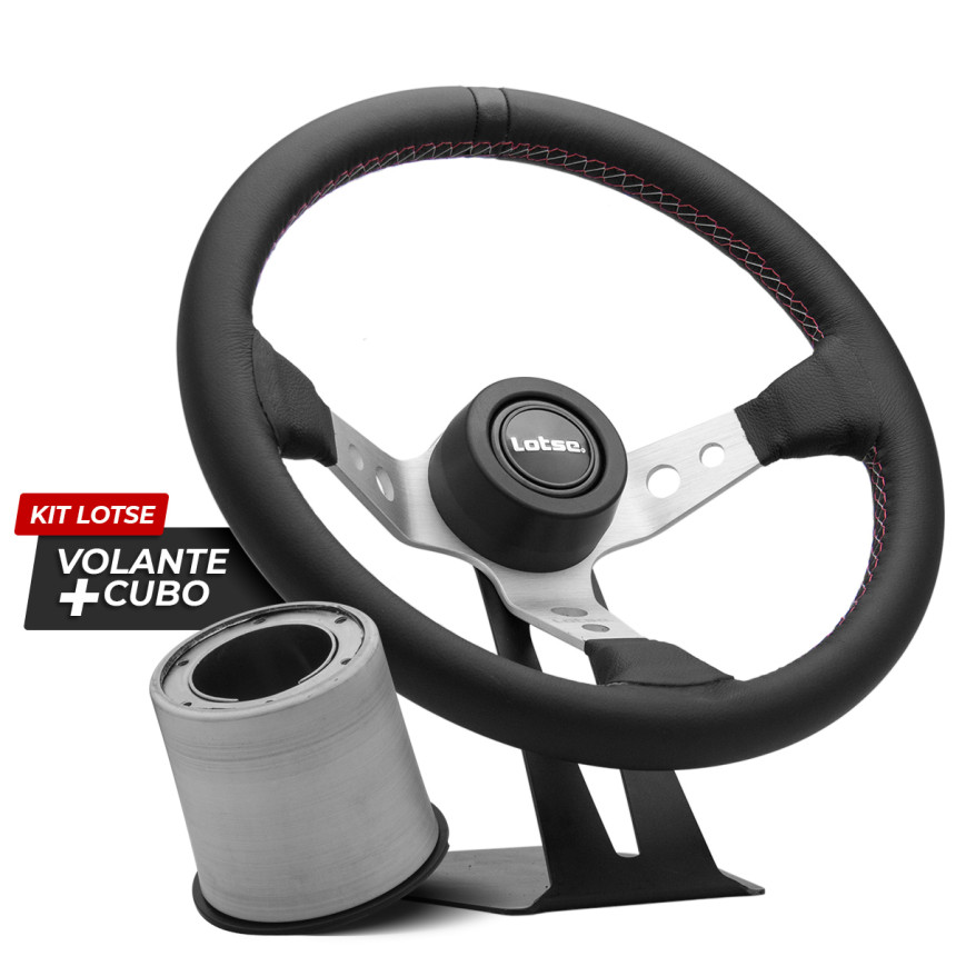 Kit cubo + Volante Lotse GTI prata revestido em couro