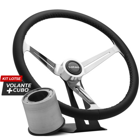 Kit cubo + Volante Lotse Boxer em aço inox e couro preto