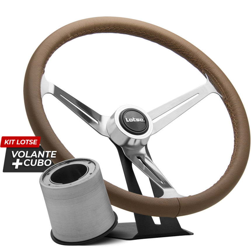 Kit cubo + Volante Lotse Boxer em aço inox e couro marrom