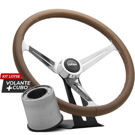 Kit cubo + Volante Lotse Boxer em aço inox e couro marrom