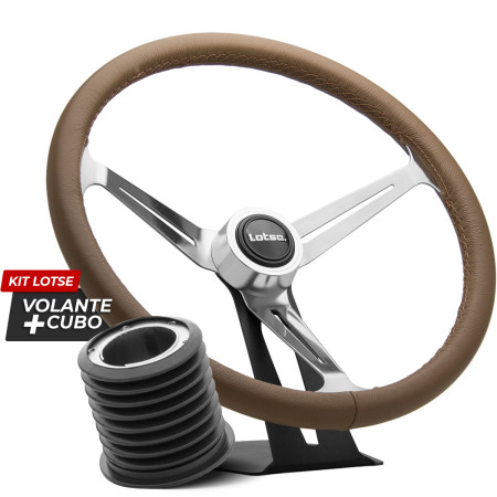 Kit cubo + Volante Lotse Boxer em aço inox e couro marrom