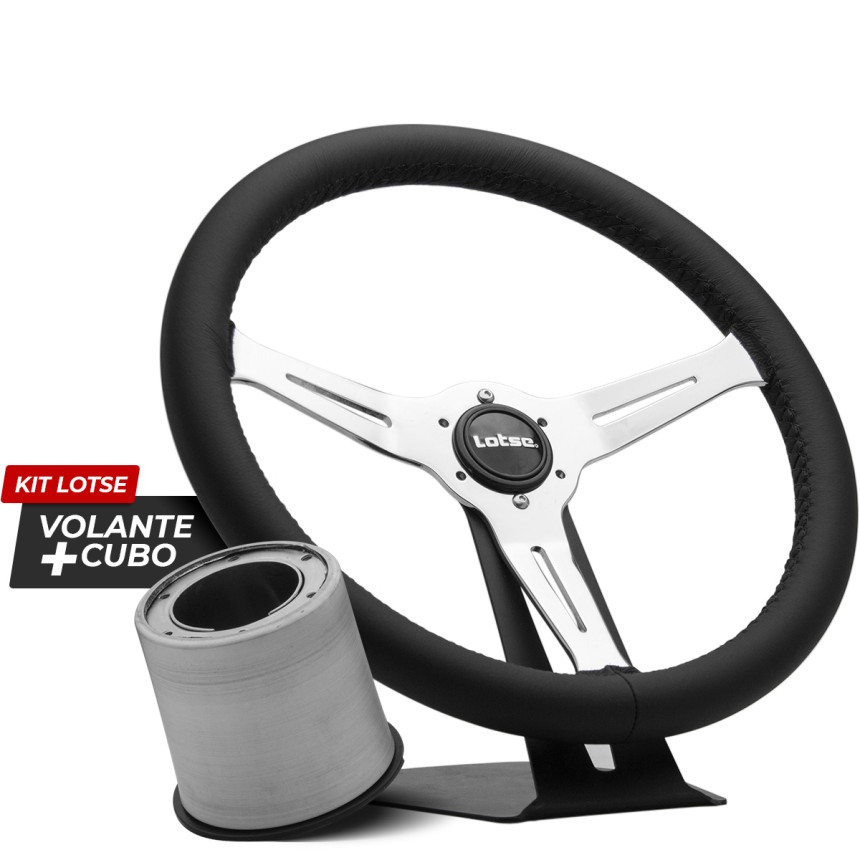 Kit cubo + Volante Lotse Class Light em aço cromado e couro preto
