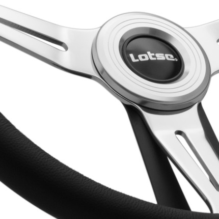 Volante Lotse Class em aço cromado e couro preto (com aplique central)