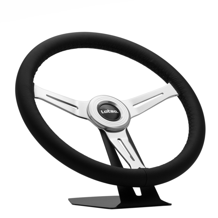 Volante Lotse Class em aço cromado e couro preto (com aplique central)