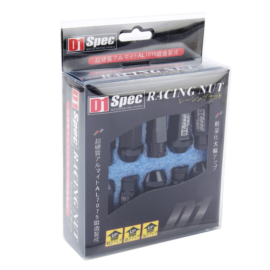 Kit porcas Lug Nut M12 x 1.5 em alumínio forjado D1spec Motor Racing (Preto)