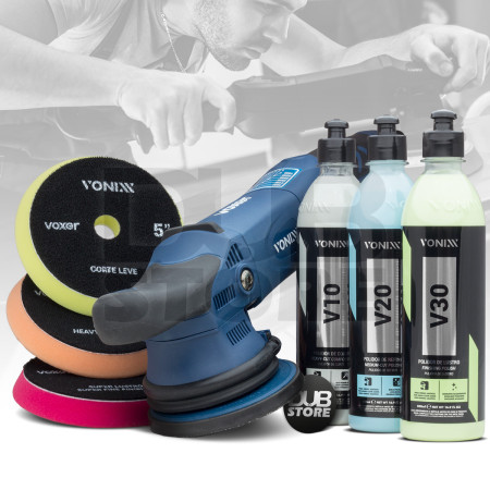 Politriz roto-orbital 15mm (110V) + kit boinas Voxer 5" + kit polidores Vonixx