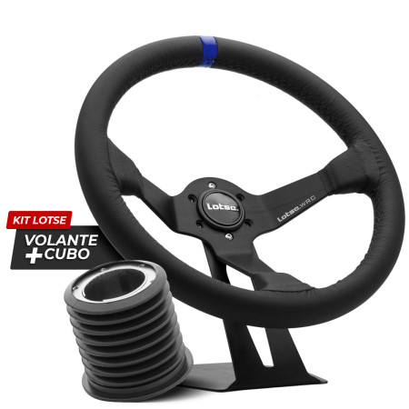 Kit cubo + Volante Lotse WRC revestido em couro (tarja azul)