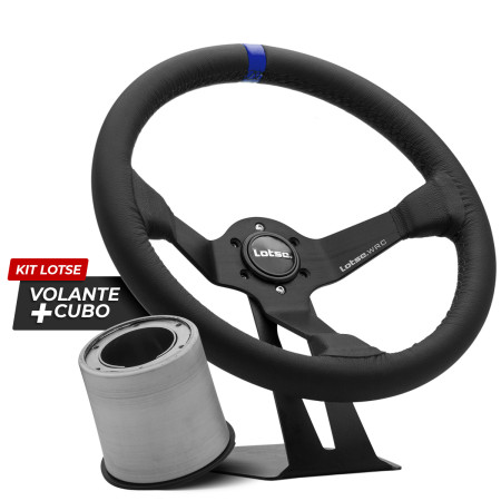 Kit cubo + Volante Lotse WRC revestido em couro (tarja azul)