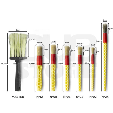 Kit de pincéis para limpeza e detalhamento automotivo Roma (7 unidades)