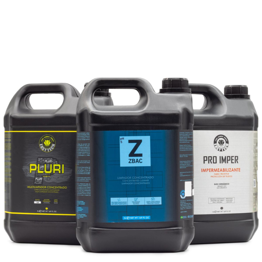 Kit solução limpeza e impermeabilização de estofados EasyTech Shield (Pluri, ZBAC e Pro Imper - 5 litros)