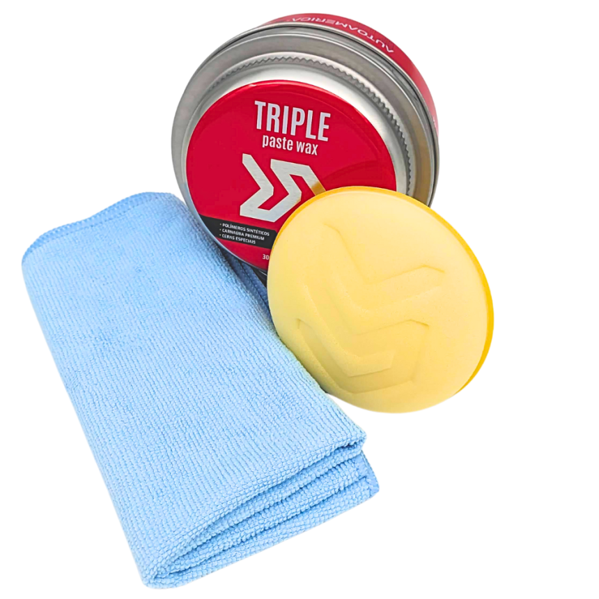 Cera Triple Wax pasta 3 em 1 Autoamerica (300g) + Flanela de Microfibra 40x40cm