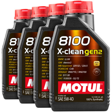 Kit óleo para motor Motul 8100 X-CLEAN GEN2 5W40 (4 litros)