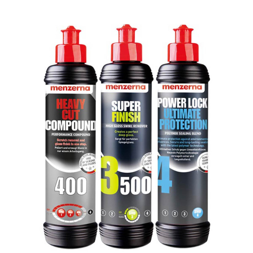 Kit polidores Corte Pesado e Acabamento com Selante Menzerna (3 unidades)