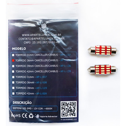 Kit Lâmpadas LED Torpedo 36mm Canceller/Canbus 