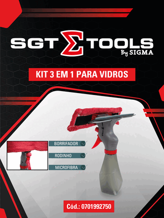 Kit 3 em 1 para Vidros Sigma Tools Borrifa - Limpa - Seca