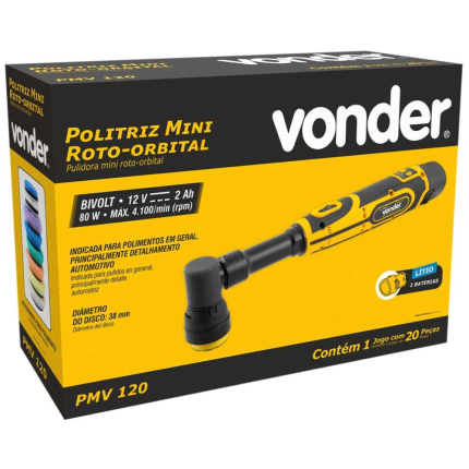 Politriz Mini Roto Orbital Vonder com Acessórios 12V PMV 120