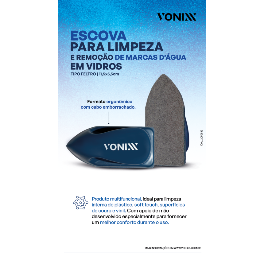 Escova Remoção Marcas d´água Vidros Vonixx 11,5x5,5cm