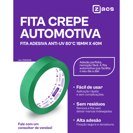 Fita Crepe Automotiva Verde Zacs (18mm X 40m)