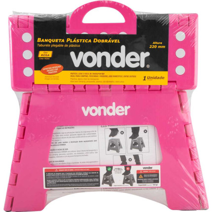 Banqueta plástica dobrável Vonder (220mm de altura - Rosa)