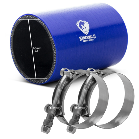 Kit Mangote de silicone reto 2,5" (63mm) x 100mm Bärenwald azul com Abraçadeiras Tucho Inox