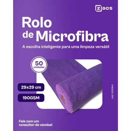 Rolo de Toalha Microfibra com 50und 190GSM Zacs (29x29cm)