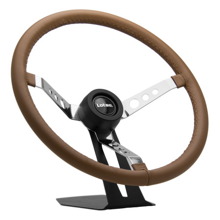 Volante Lotse Big Block S em aço cromado e couro marrom