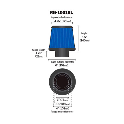 Filtro de ar esportivo K&N cônico duplo fluxo (azul)