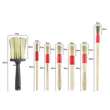 Kit de pincéis para limpeza e detalhamento automotivo Roma (7 unidades)