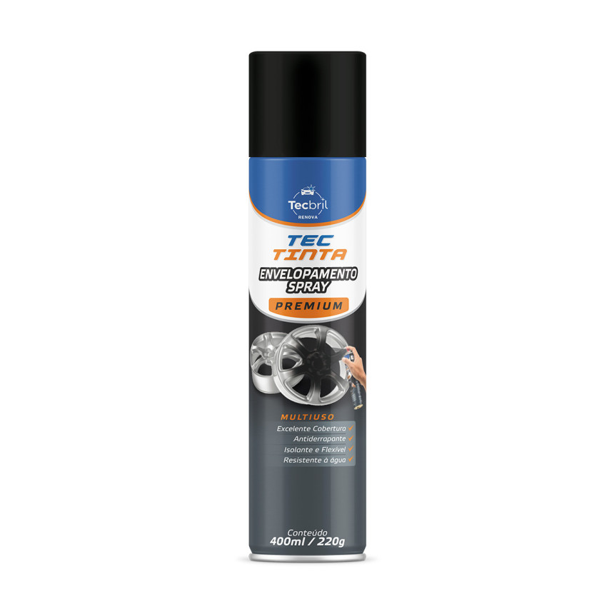 Envelopamento preto semi-brilhante em spray Tecbril (400ml)