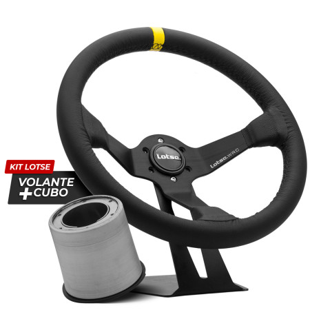 Kit cubo + Volante Lotse WRC revestido em couro (tarja amarela)