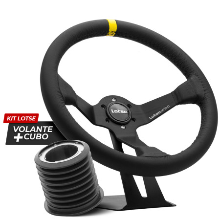 Kit cubo + Volante Lotse WRC revestido em couro (tarja amarela)