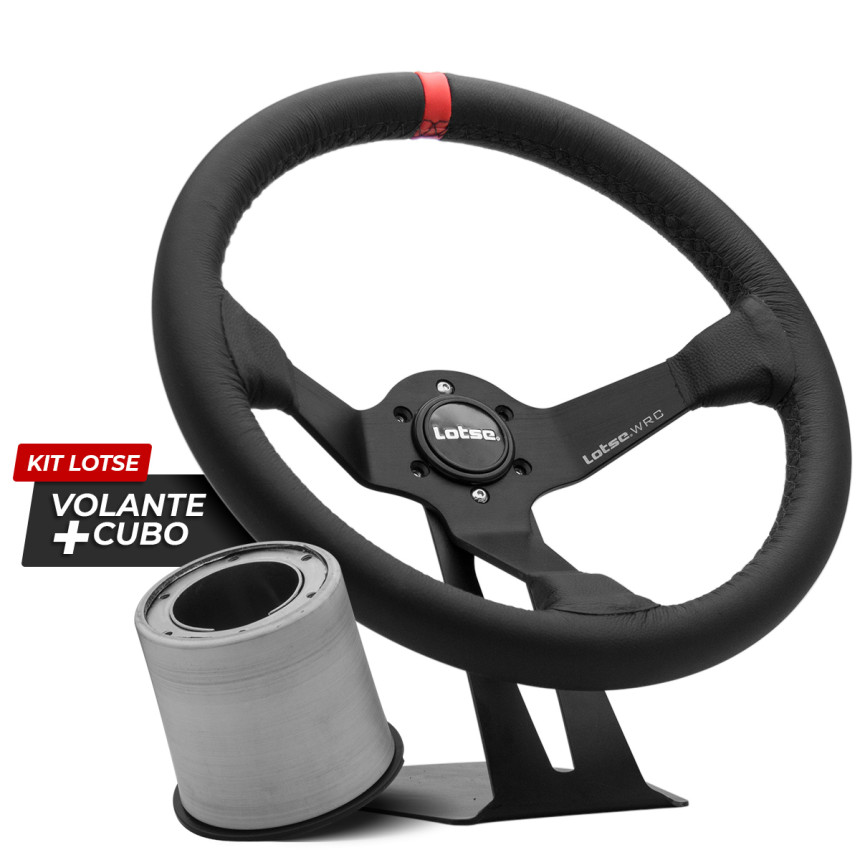 Kit cubo + volante Lotse WRC revestido em couro (tarja vermelha)