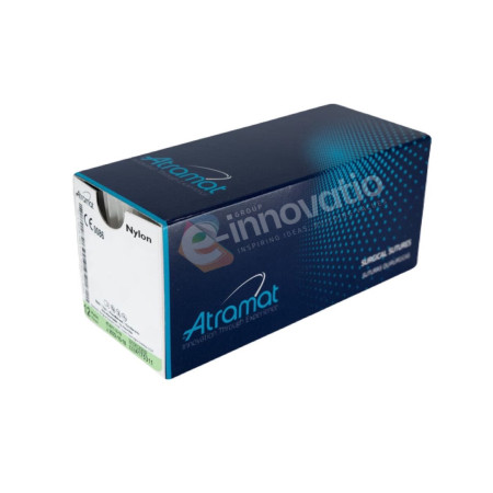 PE2444-NT | Fio de sutura NYLON 4-0 PRETO 45CM AG24MM TRIANGULAR PREMIUM 3/8CIR COM 24 ENV | Atramat | (Equivalente Mononylon P1664T)