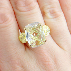 Anel com Diamantes e Cristal, em Prata 925 Folheado a Ouro