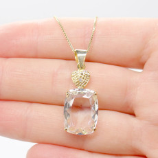 Pingente com Diamante e Cristal, em Prata 925 Folheado a Ouro