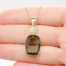 Pingente com Diamante e Cristal Prasiolita, em Prata 925 Folheado a Ouro