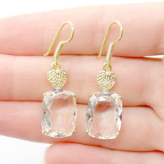 Par de Brincos com Diamante e Cristal, em Prata 925 Folheado a Ouro