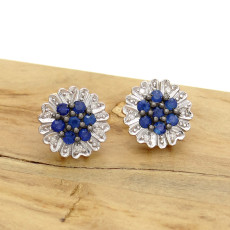 Par de Brincos Chuveiro com Safiras e Diamantes, em Ouro Amarelo 18 Kilates