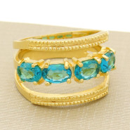 Meia Aliança com Topázio Azul, em Prata 925 Folheado a Ouro