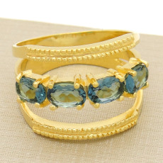 Meia Aliança com Cristais de Tanzanita, em Prata 925 Folheado a Ouro