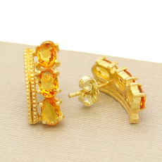 Parde Brincos com Citrino, em Prata 925 Folheado a Ouro