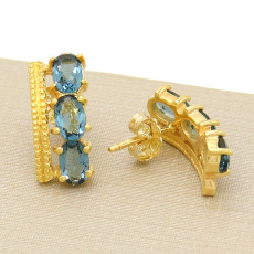 Parde Brincos com Cristais de Tanzanita, em Prata 925 Folheado a Ouro