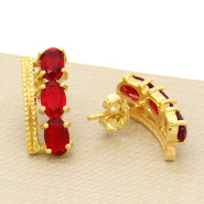 Parde Brincos com Quartzo Rubi, em Prata 925 Folheado a Ouro