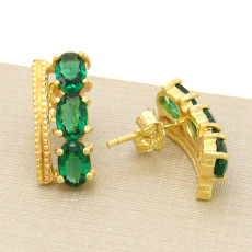 Parde Brincos com Blue Green, em Prata 925 Folheado a Ouro